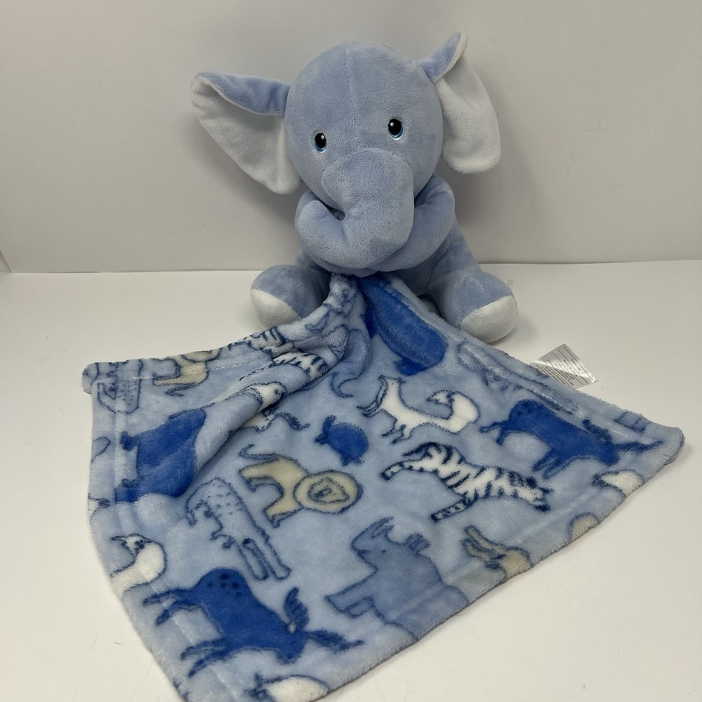Little Beginnings Security Blanket 11in Blue Elephant Safari Jungle Plush Lovey